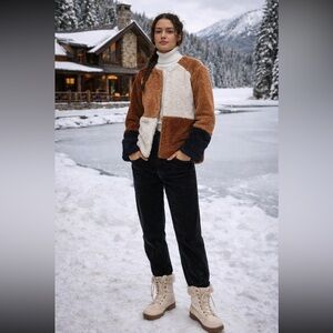 🎊SUPER RARE 🎉LAST ONE🎊 Anthropologie NWT Colorblocked Faux Fur Jacket Size XS.